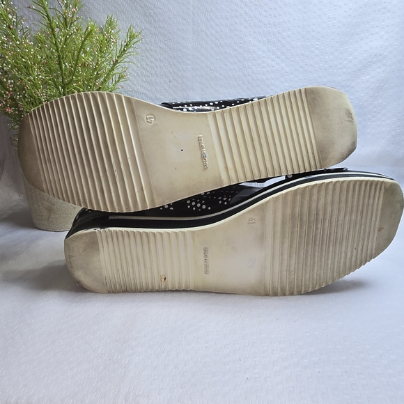 MIISTA OF LONDON WOMENS SANDALS BLACK WHITE POLKA DOT WIDE STRAPS WEDGE SIZE 41 - Picture 3 of 7